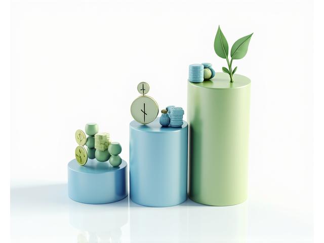 Визуализация трех столпов ESG: 'E' - экология (зеленое дерево, солнечная панель), 'S' - социальный аспект (руки, поддерживающие росток, или группа людей), 'G' - управление (шестерёнки, символ стабильного бизнеса), объединенные в единую систему с графиками роста на фоне.